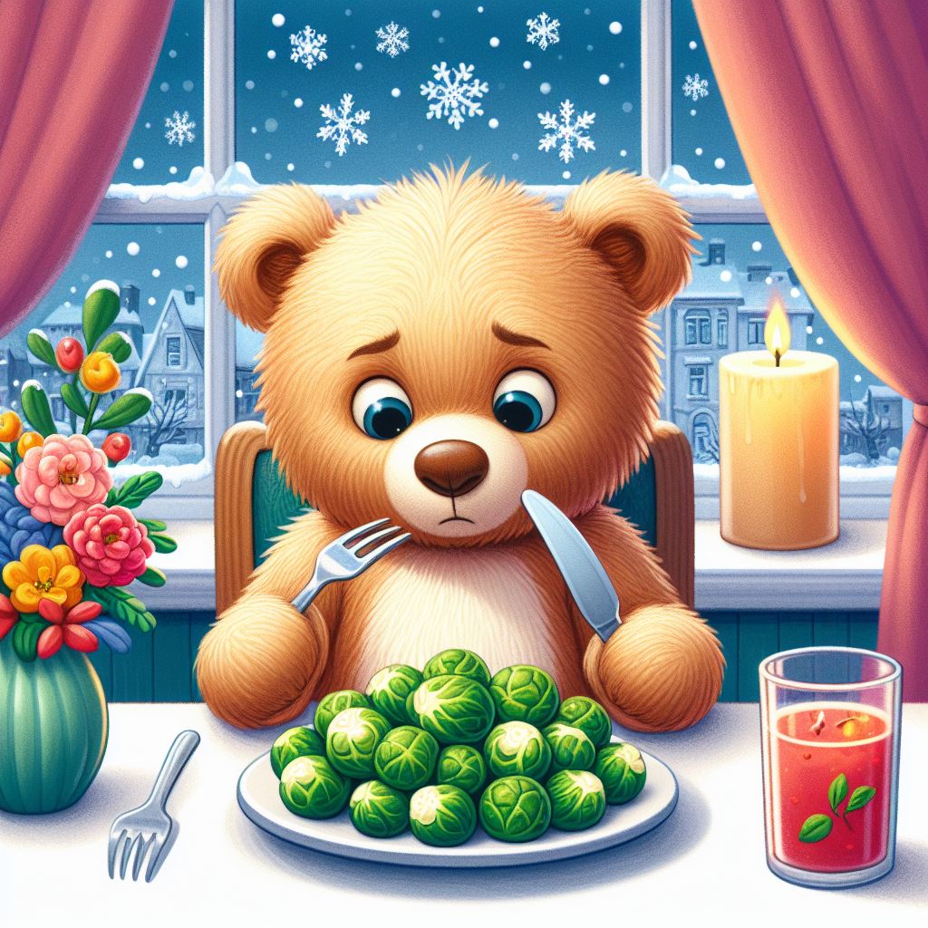 AI teddy eating sprouts
